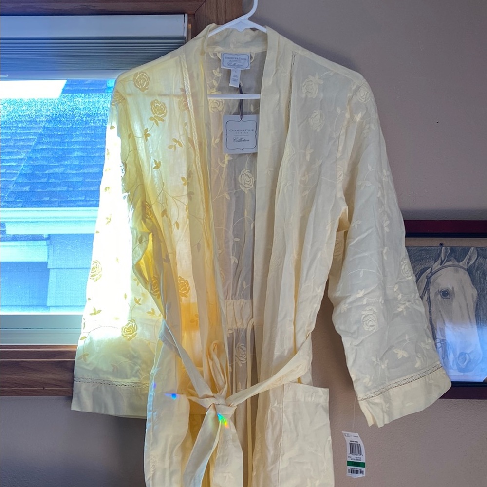 Charter Club Yellow Floral Embroidered long Robe